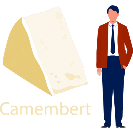 Office man  explaining about camembert cheese  Illustration