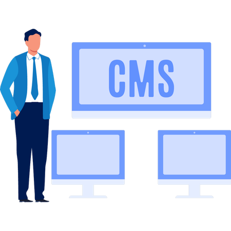 Office man showing CMS content management system  Illustration