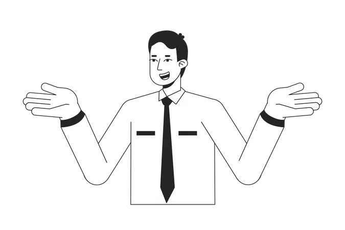 Office Man Shrugging Shoulders In Confusion Flat Line Black White Vector Character Editable Outline Half Body Person On White Simple Cartoon Isolated Spot Illustration For Web Graphic Design Illustration