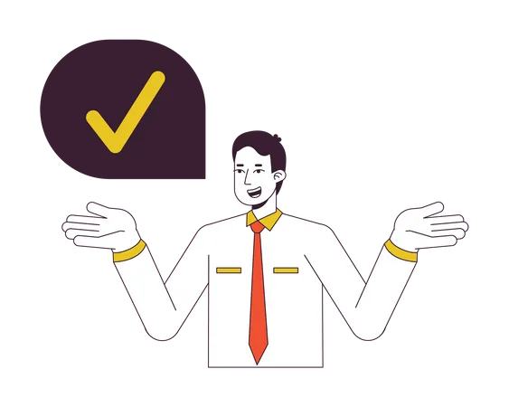 Office Man With Yes Checkmark Flat Line Concept Vector Spot Illustration Business Manager Agree 2 D Cartoon Outline Character On White For Web UI Design Editable Isolated Colorful Hero Image Illustration