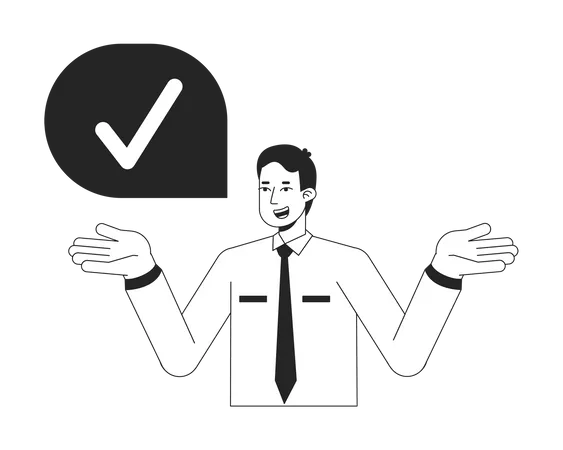 Office Man With Yes Checkmark Bw Concept Vector Spot Illustration Business Manager Agree 2 D Cartoon Flat Line Monochromatic Character For Web UI Design Editable Isolated Outline Hero Image Illustration