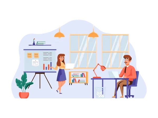 Office managers working in office  Illustration