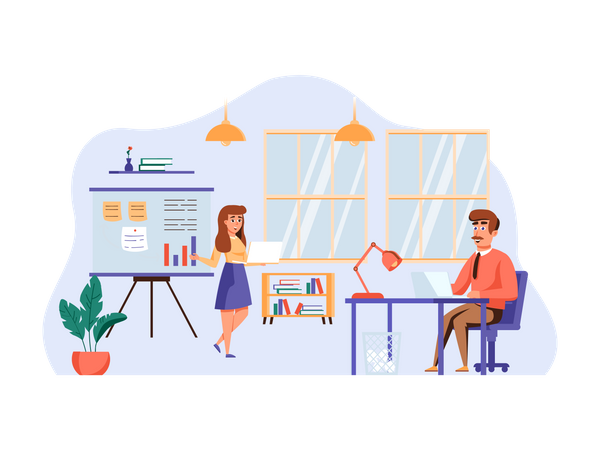 Office managers working in office Illustration