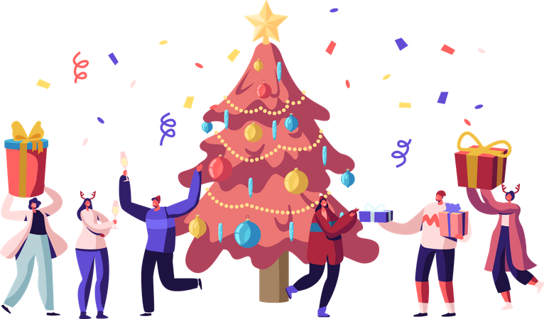 Office people celebrating Christmas together  Illustration