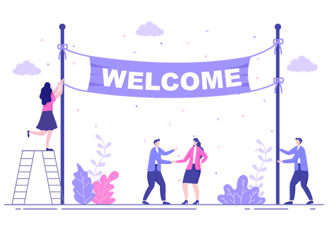 Office people decoration with welcome banner Illustration