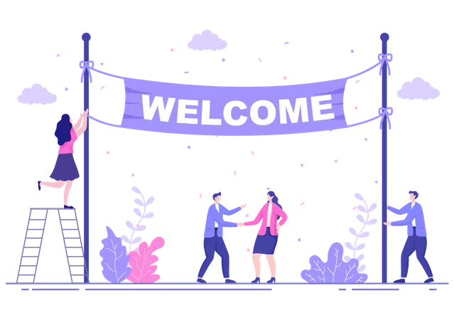 Office people decoration with welcome banner Illustration