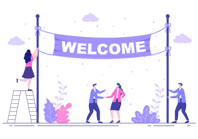 Office people decoration with welcome banner  Illustration