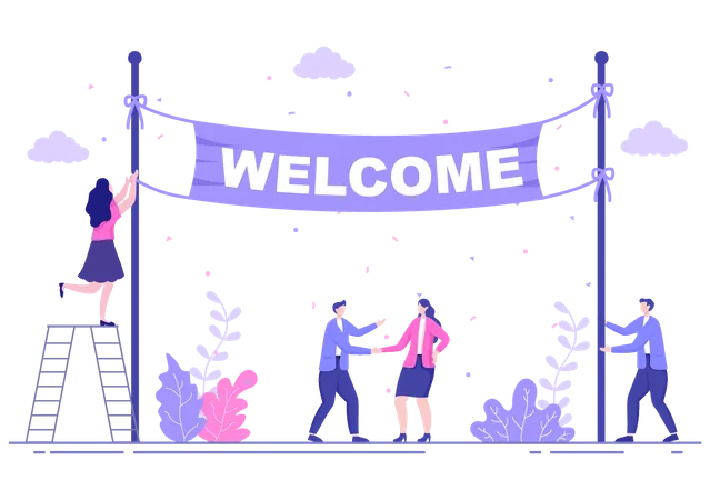 Office people decoration with welcome banner  Illustration