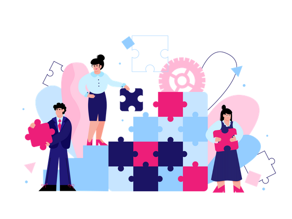 Office people solving jigsaw puzzle together Illustration