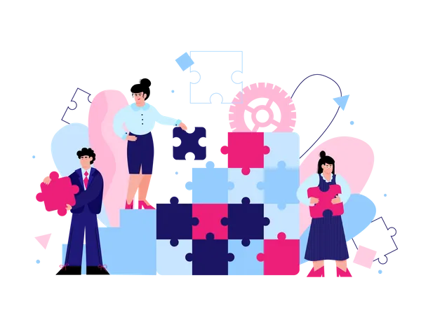 Office people solving jigsaw puzzle together  Illustration