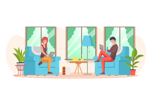 Office people work according to their mood in remote work  Illustration