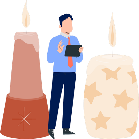 Office person checking candle  Illustration