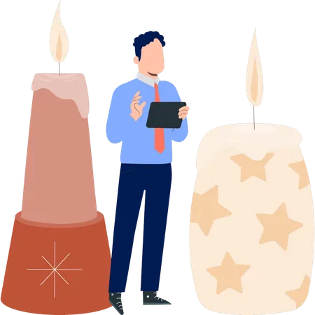 Office person checking candle  Illustration