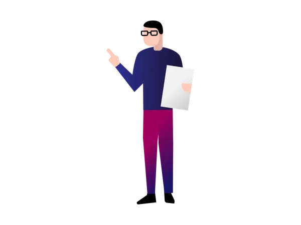 Office Person Holing paper and Pointing Something Illustration