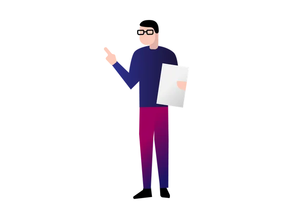 Office Person Holing paper and Pointing Something  Illustration