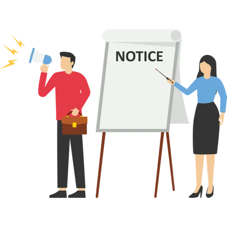 Office Person With Idea And Businessman Speaking Into Megaphone Woman With Business Plan Flat Vector Illustration Notice Attention Concept For Banner Or Landing Web Page Illustration