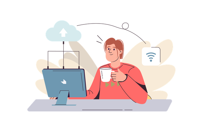 Office specialist works with files on cloud storage  Illustration