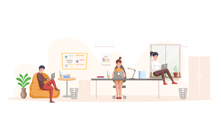 Office staff communicating through laptop from home  Illustration