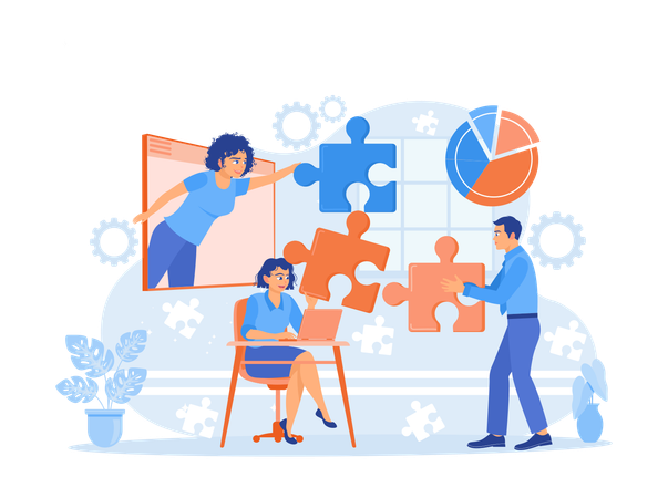 Office staff working together to build business team  Illustration