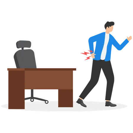 Office Syndrome Back Pain Sitting And Working Too Long Causing Back Ache Or Inflammation Of Neck Shoulder And Back Muscles Concept Painful Office Worker Holding His Back Pain With The Office Chair Illustration