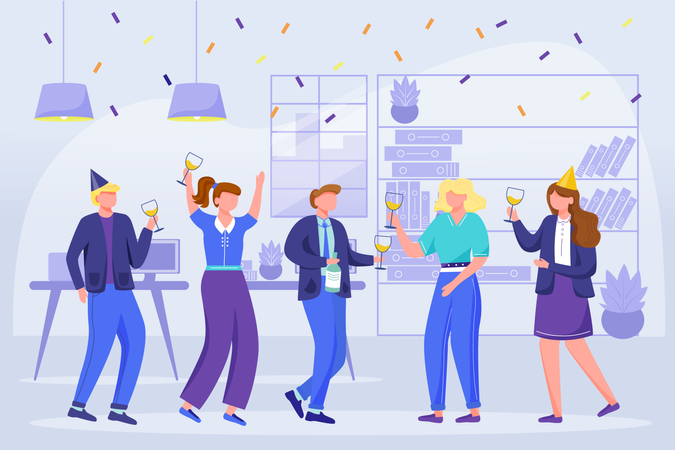 Office team celebrate birthday Illustration