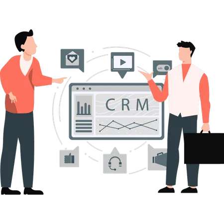 CRM 관리에 대해 이야기하는 사무실 팀  일러스트레이션