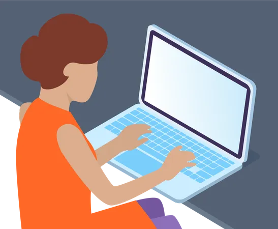 Office woman at a desk with a laptop  Illustration