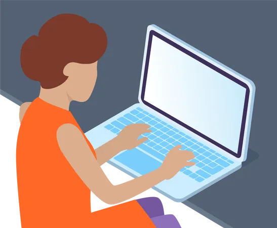 Office Woman At A Desk With A Laptop  Illustration