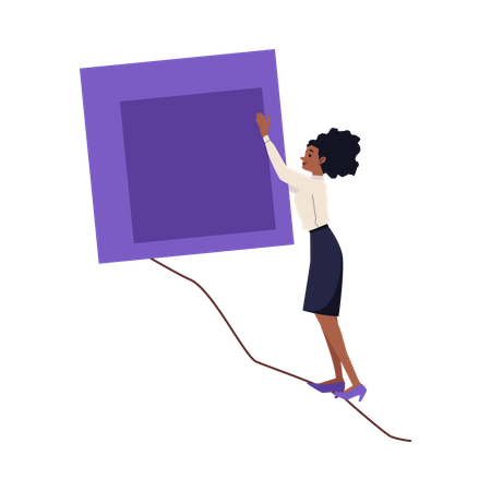 Office woman pushes up purple stone Illustration