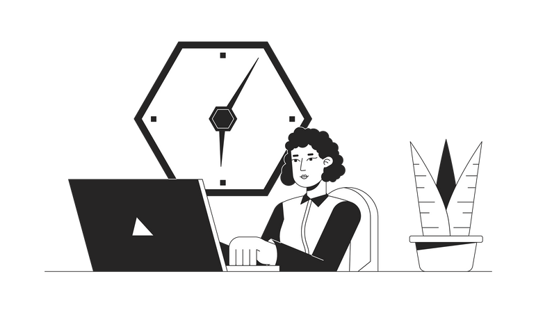 Office woman working on laptop  Illustration