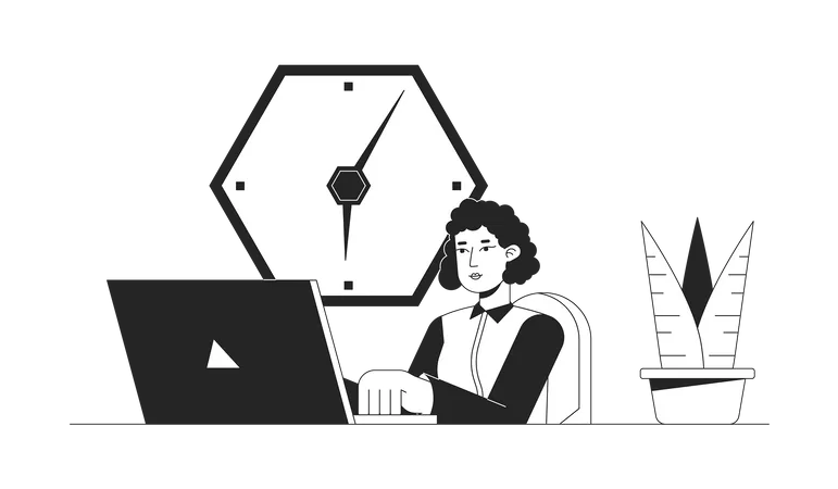 Office woman working on laptop  Illustration