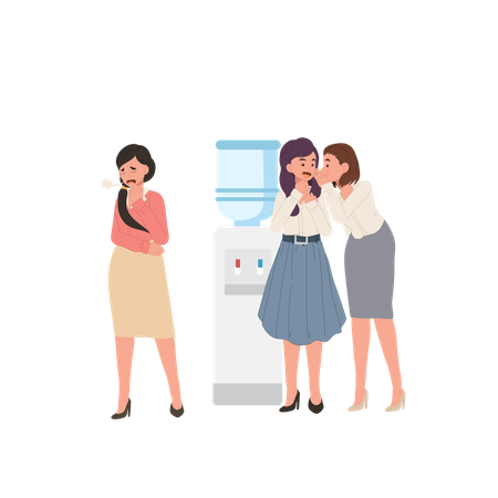 Office women whispering while one coworker reacts with frustration  Illustration