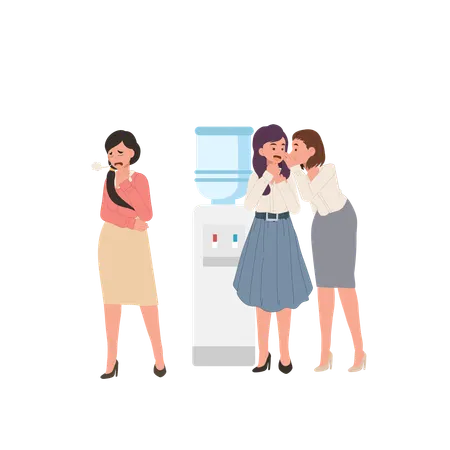 Office women whispering while one coworker reacts with frustration  Illustration