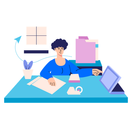 Office Work by female employee  Illustration