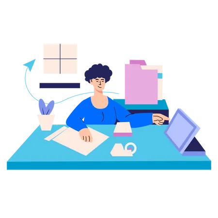 Office Work by female employee  Illustration