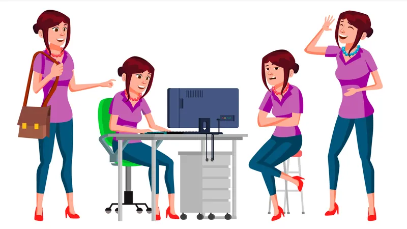 Office Worker Vector Woman Modern Employee Laborer Business Woman Emotions Gestures Flat Cartoon Illustration Illustration