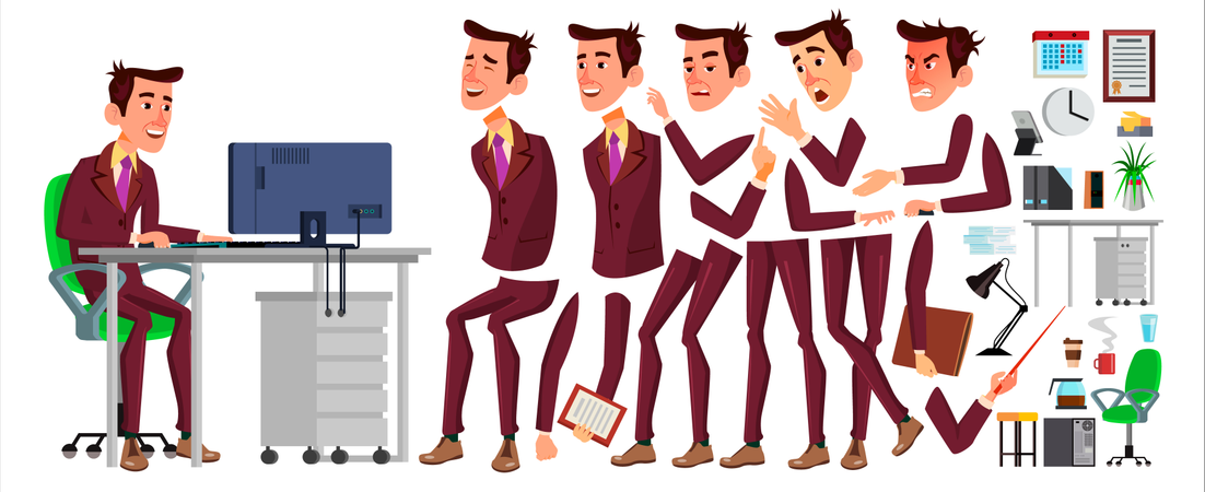 Office Worker Body Parts Which Is Used As Animation Illustration