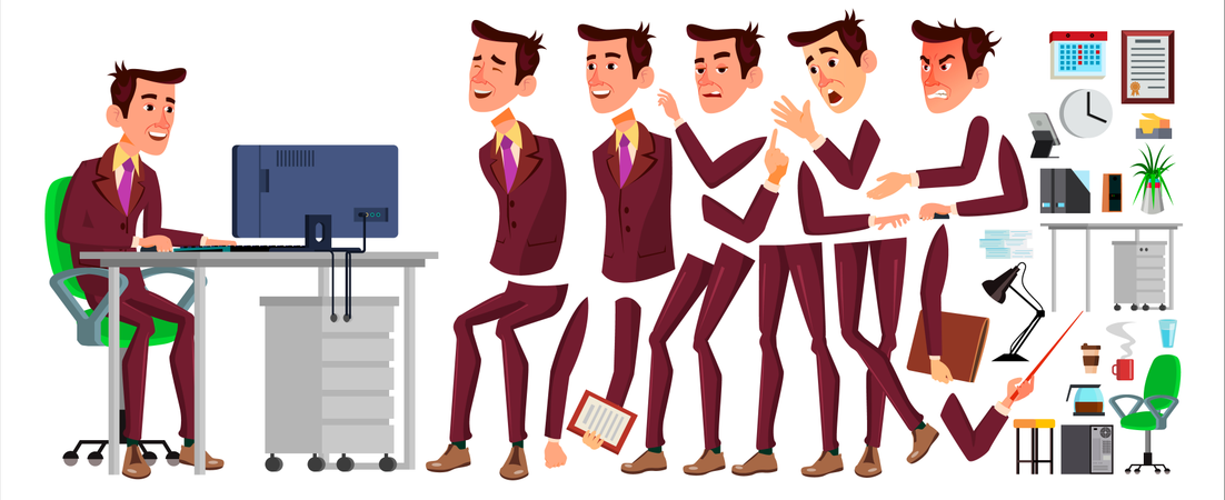 Office Worker Body Parts Which Is Used As Animation  Illustration