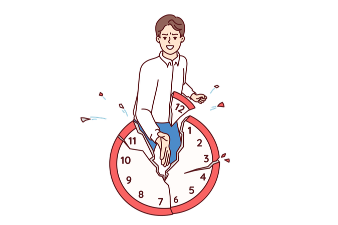 Office worker breaks watch refusing to comply with strict deadlines and follow business schedule  Illustration