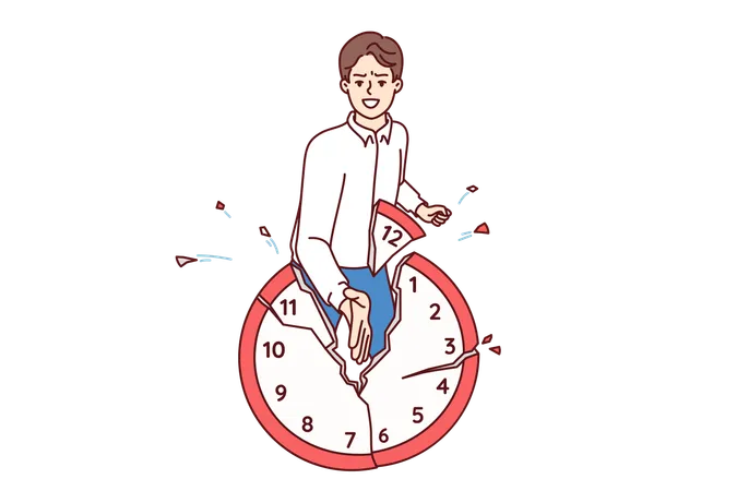 Man Office Worker Breaks Watch Refusing To Comply With Strict Deadlines And Follow Company Business Schedule Strong Guy Hits Deadlines By Meeting And Exceeding Productivity Targets With Ease Illustration