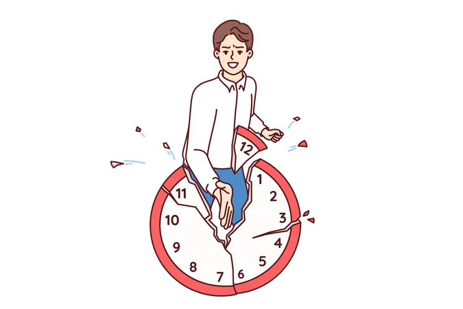 Office worker breaks watch refusing to comply with strict deadlines and follow business schedule  Illustration