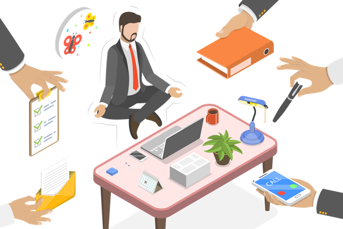 Office Worker Calming Down the Stressful Emotion From Hard Work  イラスト