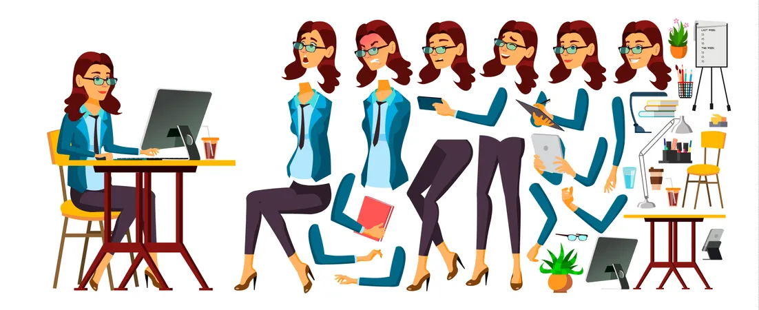 Office Worker Different Body Parts Illustration