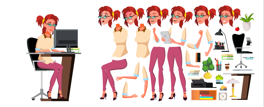 Office Worker Different Body Parts  Illustration