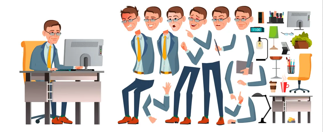 Office Worker Different Body Parts  Illustration