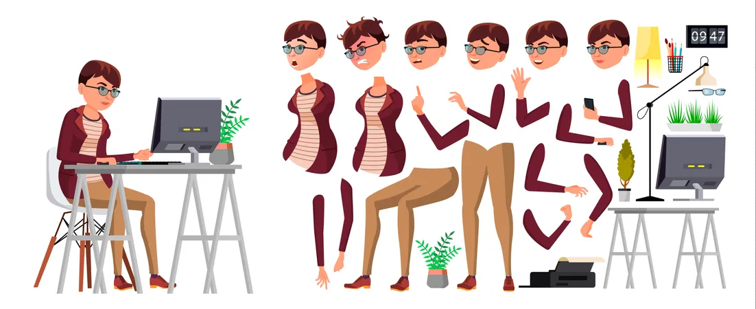 Office Worker Different Body Parts Used For Animation  Illustration