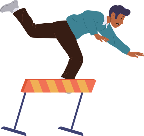 Office worker employee running and falling down on business race with obstacles  イラスト