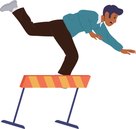 Office worker employee running and falling down on business race with obstacles  Illustration