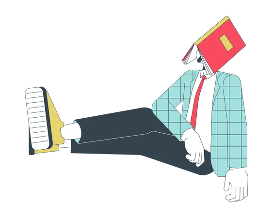 Office Worker Falling Asleep With Book On Face 2 D Linear Cartoon Character Formalwear Caucasian Man Quick Napping Isolated Line Vector Person White Background Bored Color Flat Spot Illustration Illustration