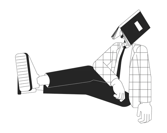 Office Worker Falling Asleep With Book On Face Black And White 2 D Line Cartoon Character Formalwear Caucasian Man Napping Isolated Vector Outline Person Bored Monochromatic Flat Spot Illustration Illustration